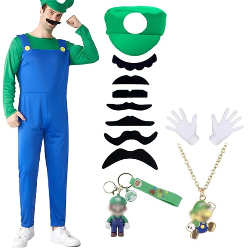 Kitimi Deguisement Mari Adultes, Costume avec Casquette, Barbe pour Carnaval Halloween Cosplay, Décoration pour Garçon et Fille, Enfants et Adulte(Adultes - Vert,M)