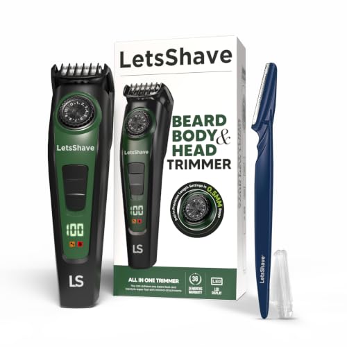 Image of LetsShave Beard Trimmer for Men | All-in-One Beard, Hair & Body Trimmer | 120 Min Runtime | LED Battery Display | USB-C Fast Charging | 3-Year Warranty | Self-Sharpening Stainless Steel Blades | Free Pro Styler