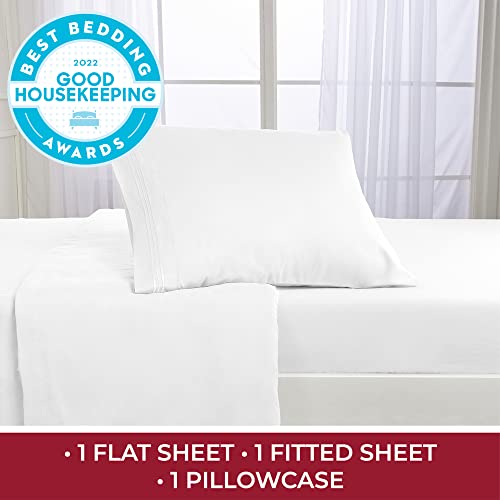 Mellanni Iconic Collection Bedding Sheets & Pillowcases - Extra Soft, Cooling Bed Sheets - Deep Pocket Up To 16 Inch– Bed Linen Set, Wrinkle, Fade, Stain Resistant, 3 Pc, Twin, White #TOP1