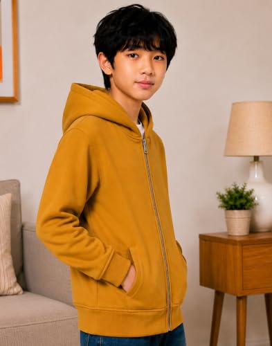 Image of ADBUCKS New Unisex Kids Boys & Girls Zip Hoodies Sweatshirt Made By Rich Cotton Full Sleeves Jacket (Mustard, 12-13 Years)