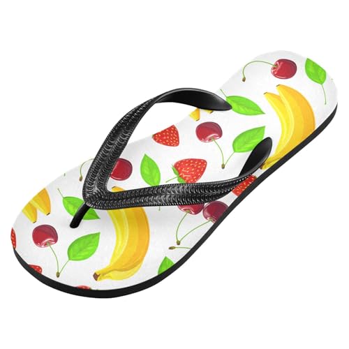 Sinestour Strawberry Cherry Leaf White Flip Flops for Beach Thong Sandals Anti-slip Lightweight Flat Slippers for Summer Swim Travel2