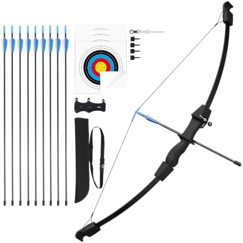 45" Bow and Arrow Set for Kids Archery Beginner Gift Recurve Bow Kit with 9 Arrows 2 Target Face 18 Lb for Teen Outdoor Sports Game Hunting Toy