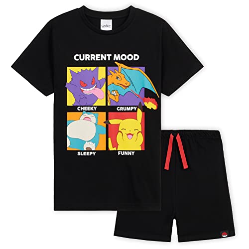 Pokémon Cómodo Conjunto de Pijama Corto Anime para Niños (Negro, 7-8 años)