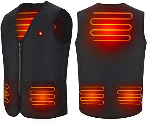 ISSYZONE Gilet chauffant USB lavable d'hiver avec batterie 7000 mAh pour homme femme moto ski vélo randonnée 3 niveaux de température réglable - Noir - Large