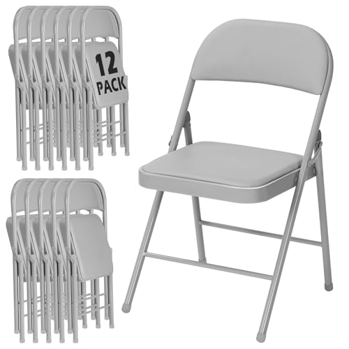 Image of 12 Pack Gray Folding Chairs with Padded Cushion and Metal Frame