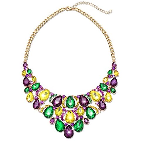 ARATLENCH Mardi Gras Necklace Statement Crystal Choker Necklace Chunky Multilayered Crystal Rhinestone Necklace for Women Mardi Gras Party Gift (Mardi Gras crystal necklace) Cover