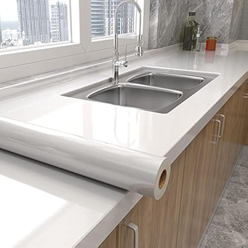 Comparison: Best Backsplash For White Cabinets And White Countertops 6 Shiny White Wallpaper peel and Stick Wallpaper Glossy Self Adhesive Removable Wall paper 15.8" X 78.7"Waterproof Countertop Paper White Contact Paper for Cabinet Countertop Furniture Kitchen Vinyl