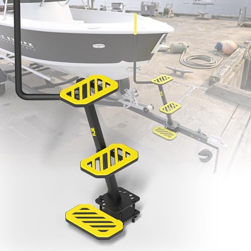 KJE Heavy Duty Boat Trailer Steps- 3-Step Boarding Ladder with Safety Handle &Anti-Slip Steps Universal Fit for Trailers Tongue Step 500LB Capacity Easy Installation