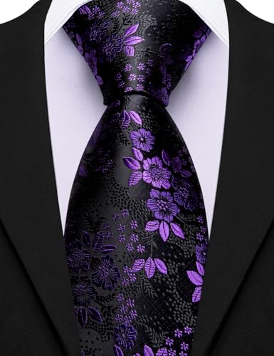 Image of Barry.Wang Floral Ties for Men Flower Necktie with Tie Clip Formal