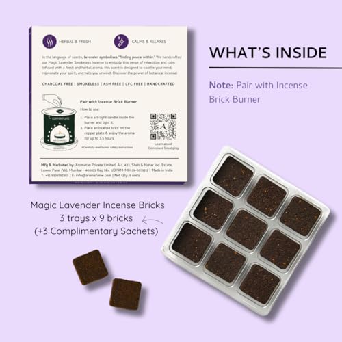 Image of Magic Lavender Incense Bricks Refill Pack (3 x 9 Bricks) by Aromafume | Made with Pure Lavender | Ideal for Meditation, Relaxation, or Yoga | Natural, Low Smoke, Nontoxic Incense Bricks