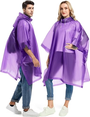 Image of Allextreme EVA Poncho Raincoat Transparent Hooded Water Resistant Rain Jacket with Sleeves for Women Men Camping Rainy Season Travel (Purple)