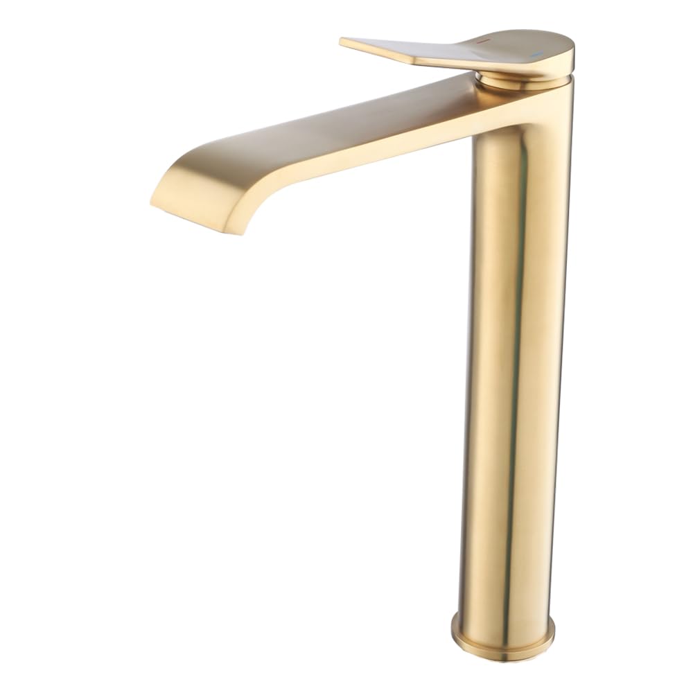 Jnfidosr Brushed Gold Tall Waterfall Spout Bathroom Bowl Faucet, Single Handle Extra Long Spout Vanity Sink Faucets, Vessel Faucet For Sink 1 Hole, Lavatory Mixer Tap Washbasin Faucet