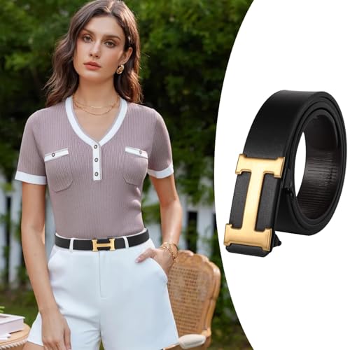 Men&Womens Leather Dress Belt Business Automatic Buckle Belt Color-Black Silver Gold - Image 3