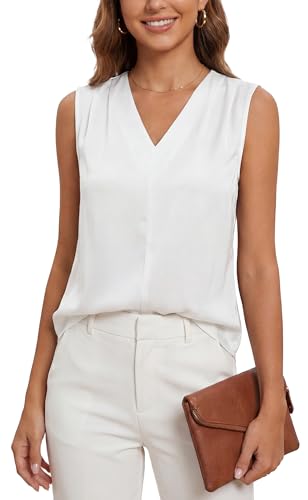 Camisole de soie col en V Panegy : débardeur plissé d'été élégant pour femme
