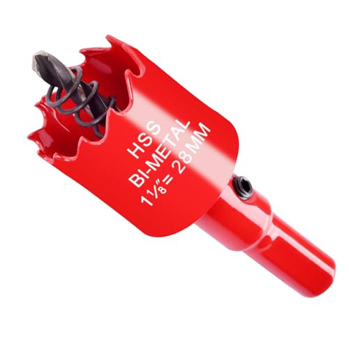 1-1/8 Inch / 28mm Hole Saw for Wood Plastic Board Ceiling Drywall and Metal Sheet - HSS Bi-Metal Hole Cutter with Pilot Drill Bit