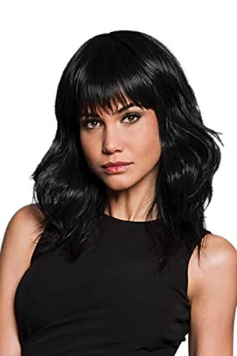 AISI HAIR Short Bob Wig with Bangs Natural Looking Black Fiber Wig for Women Wavy Heat Resistant Wig