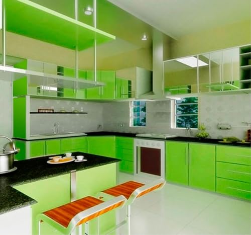 Image of ONETON Glossy Light Gren Contact Paper Decorative Self Adhesive Counter Top Peel and Stick Wallpaper for Kitchen Cabinets Shelf Drawer Liner Desk Dresser (Parrot Green Glossy WP, 24x200 inch)