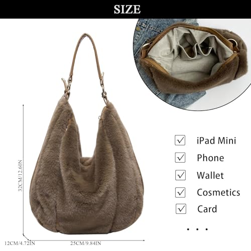 Fluffy Tote Bag, Winter Fuzzy Purses for Women Faux Fur Bag Soft Furry Shoulder Bag4