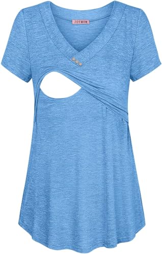 Image of Joymom Womens V Neck Short Sleeve Nursing Tops Maternity Breastfeeding Shirts S-2XL
