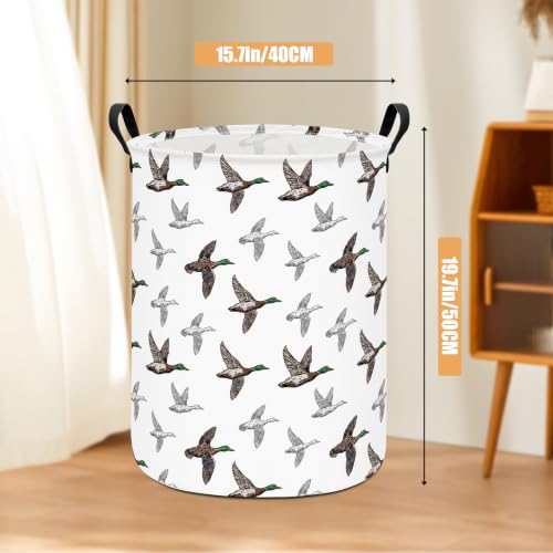Image of Round Laundry Basket Collapsible Storage Hamper Organizer Mallard Duck | Waterproof Canvas Foldable Baskets with sturdy Handles Multi-scene Organizer for Home Play Bedroom Gift Bin