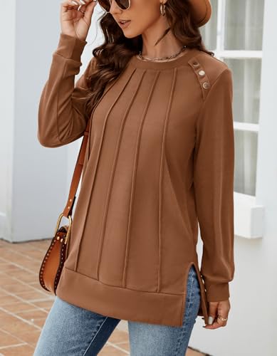 Odosalii Sweatshirt For Women Long Sleeve Shirts Crew Neck Pleated Front Tunic Tops Fall Fashion Pullover Sweaters 2024 thumb #1