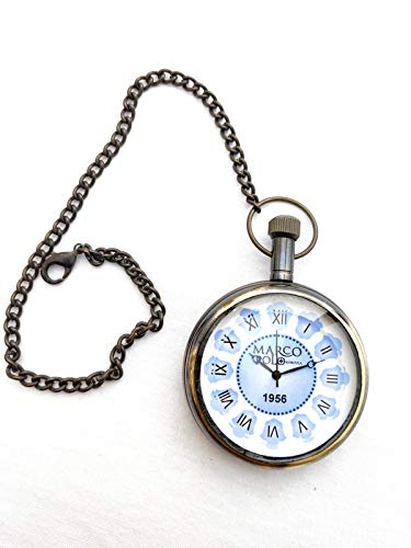 Marco Polo 1956 Blue Color Dial - Antique Pocket Gandhi Watch Royal Look Indian Handicraft Premium Gift Item-image-47