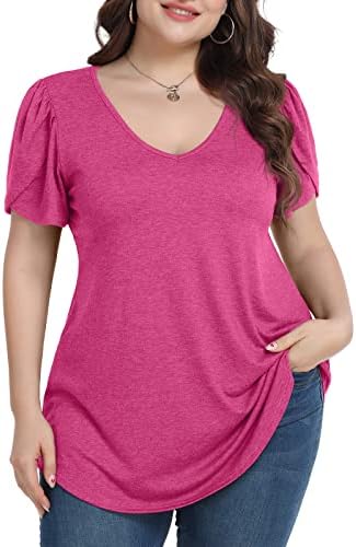 BELAROI Plus Size Tops for Women V Neck T Shirts Short Sleeve Summer Casual Blouse Ruffle Sleeve Loose Fit 2023