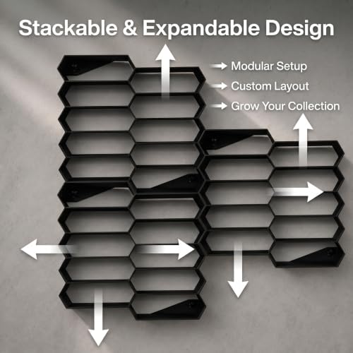 Image of Akrinity 10-Car Hexagon Wall Rack Compatible with Hot Wheels Stand & 1:64 Die-Cast Cars | Stackable Wall Car Display Organizer with Side Guards & Screw Slot | Home & Office Decor