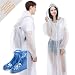 Produktbild BSET BUY Regenmantel Regenponcho 2 Stück,1 Paar Regenstiefel,Eva Wasserdicht Regenjacken Schuhüberzieher Wiederverwendbar für Outdoor Wandern Camping Angeln Konzert,Unisex Damen und Herren sportliche