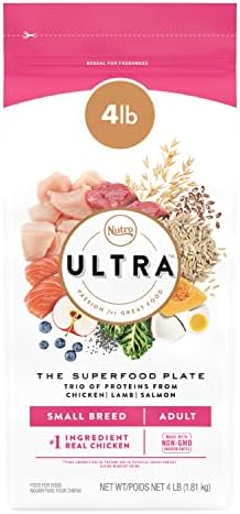 NUTRO ULTRA Adult Small Breed High Protein Natural Dry Dog Food with a Trio of Proteins from Chicken, Lamb and Salmon, 4 lb. Bag