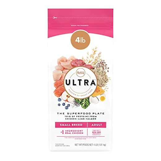 NUTRO ULTRA Adult Small Breed High Protein Natural Dry Dog Food with a Trio of Proteins from Chicken, Lamb and Salmon, 4 lb. Bag