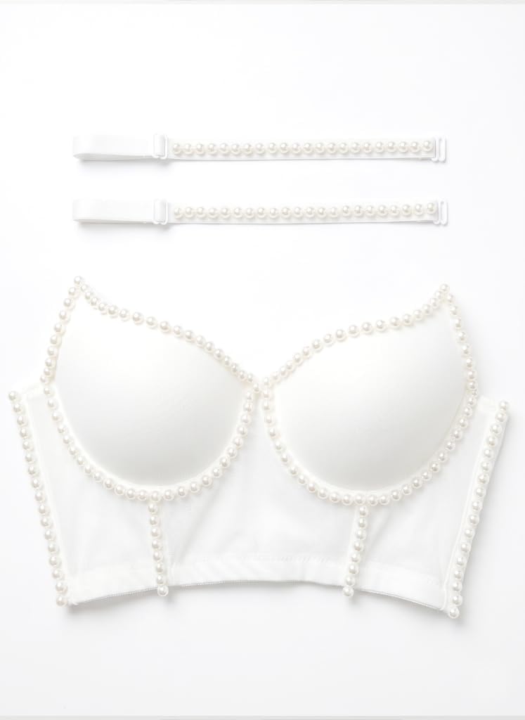 White Pearl Beaded Bustier Corset Top Bridal Wedding Party