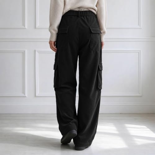 Corduroy Cargo Pants Women | Loose Fit Elastic Waist Casual Wide Leg Pants - image 3