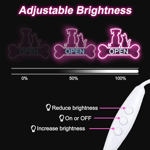 Image of Pet Shop Open Neon Sign Cute Dog And Cat Open LED Light | Bright Pet Grooming Salon Light Animal Shelter Storefront Decor Vet Clinic Window Decor, Pink+Ice Blue, 16.5 inchx12.4 inch