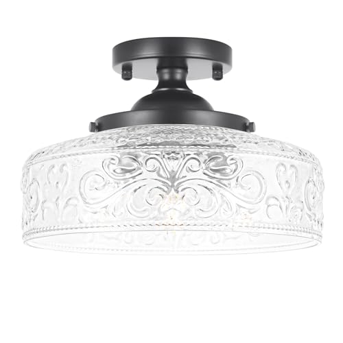 Semi Flush Mount Ceiling Light Fixture, Vintage Matte Black 3-Lig...