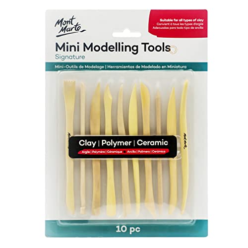 Mont Marte Boxwood Mini Clay Modeling Tools 10 Piece. Set of Double Ended Pieces Providing 20 Tools. Suitable for Cutting, Carving and Smoothing