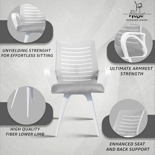 Image of ROSE Elite | 3 Years Brand Warranty | Ergonomic Office Chair, Study, WFH, Revolving, Rolling, Desk, Task, Laptop, Student Chair (White & Grey, Elite MB Reception)