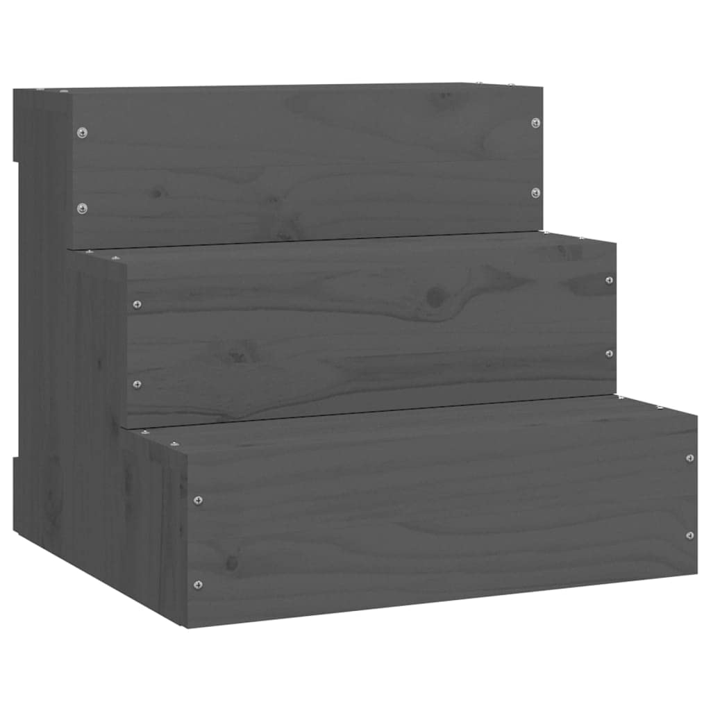 Schody i rampy dla zwierząt domowych szare 40 x 37,5 x 35 cm lite drewno sosnowe zwierzęta i artykuły dla zwierząt domowych