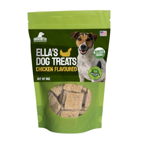 DogaBetix Ella's Diabetic Dog Treats Chicken (8oz) - Low Glycemic Ingredients - Vet Approved - Made in USA by Owners of Diabetic Dogs - Developed to Help Keep Glucose Levels Stable
