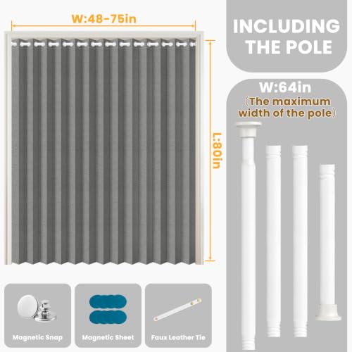 Image of AJAZZ Blackout Door Curtains for Doorways with Curtain Rods Adjustable 28-63 inch Long, Accordion Doors for Doorway, Magnetic Door Curtain for Bedroom Doorway Curtain Set, 1 Pack, W75 x L80 in, Dark Grey