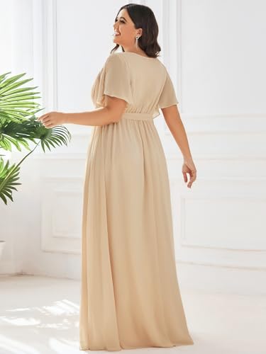 Image of Ever-Pretty Plus Women's Chiffon Bridesmaid Dress A-Line Empire Waist Floor Length Plus Size Formal Wedding Guest Dresses