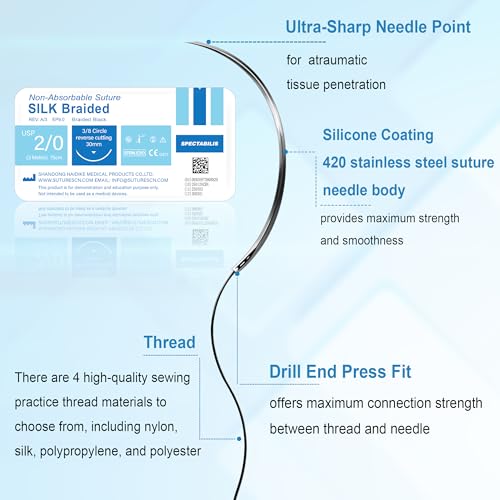 Image of Suture Practice Thread and Needles for Medical Students Training Only (40 Mixed)