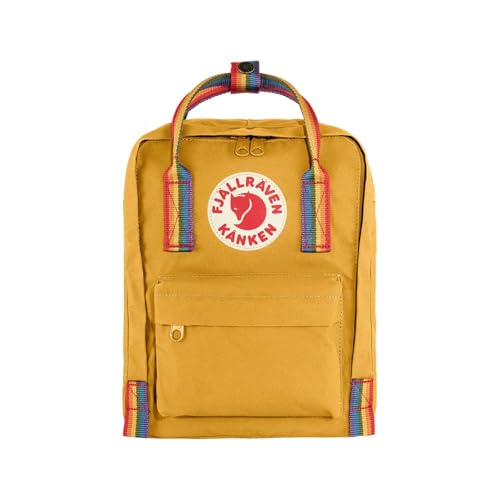 Image of Fjall Raven Kanken Rainbow Mini Unisex Backpacks Size OS, Color: Ochre /Rainbow Pattern-Orange