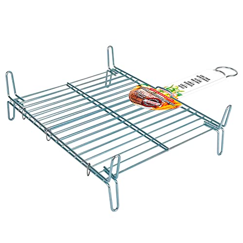 Acan Tradineur - Parrilla Doble, Rejilla de Acero zincado para Barbacoa, Grill portátil con Patas, asado de Pescado, Carne, Ideal para jardín, Camping, Fabricada en España, 40 x 45 cm