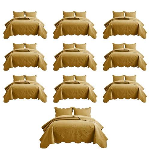 IR Imperial Rooms 10 Pack Twin Quilt Bedding Set (68" x 86") - Bulk Wholesale for Hotels, Guest Bedroom & Airbnbs - Lightweight Microfiber Reversible Floral Embossed Quilts Bedspreads (Ochre)