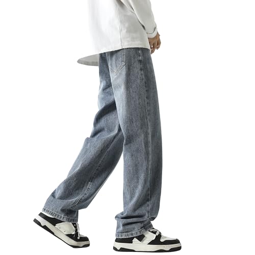 PRIJOUHE Mens Wide Leg Jeans Elastic Waist Baggy Jeans Casual Drawstring Denim Pants Trousers4