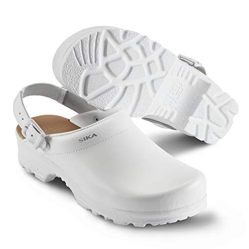 SIKA Unisex Flex LBS Komfort-Clog, weiches LBS-Fußbett mit Fersenriemen,breite Passform,Permair-Lederschuh,rutschfeste PU-Laufsohle für Krankenhäuser, Lebensmittelindustrie, Gastronomie & Pflegeberufe