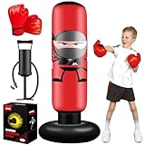 EIVONDA Saco de Boxeo Niños 160cm Inflable Ninja Saco de Boxeo con Guantes de Boxeo y Bomba Saco de Boxeo para Practicar MMA Karate Taekwondo y Aliviar la Energía Reprimida
