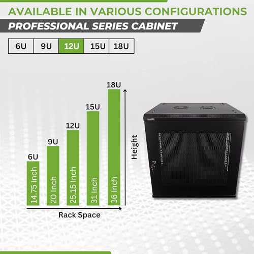 Image of NavePoint 12U Server Rack Enclosure - 17.7 inch Deep, Wall Mount Network Cabinet with Locking Perforated Door, 19 inch IT Equipment Compatible, Network Rack, Removable Side Panels, Black