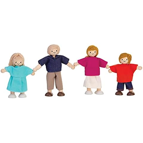 PlanToys Wooden Dollhouse Family- Mom, Dad, Son, and Daughter (7415) | Sustainably Made from Rubberwood and Non-Toxic Paints and Dyes Cover